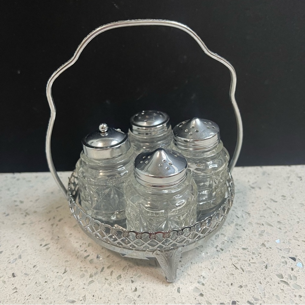 QUEEN ANNE Silver Plate Condiment Caddy England